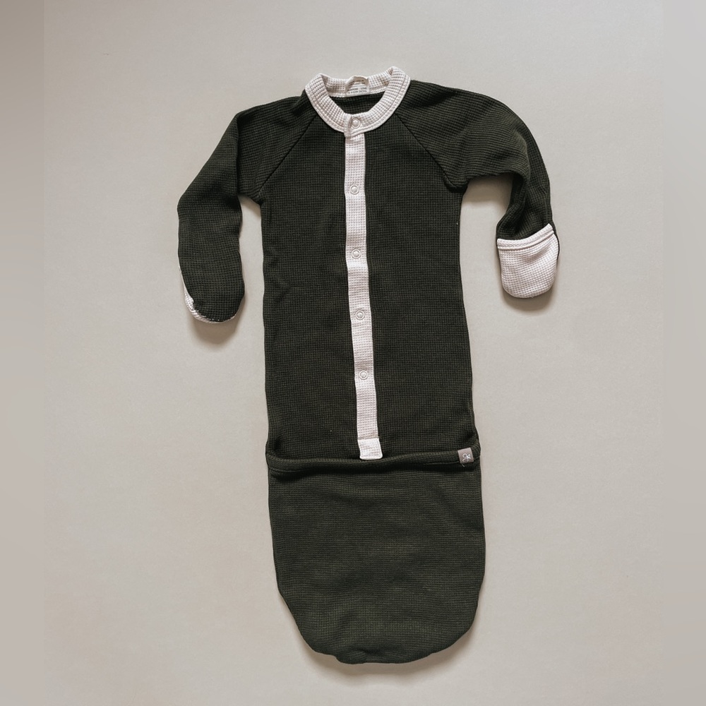 Goumi Waffle Knit Thermal Gown Pine Green 3-6M
